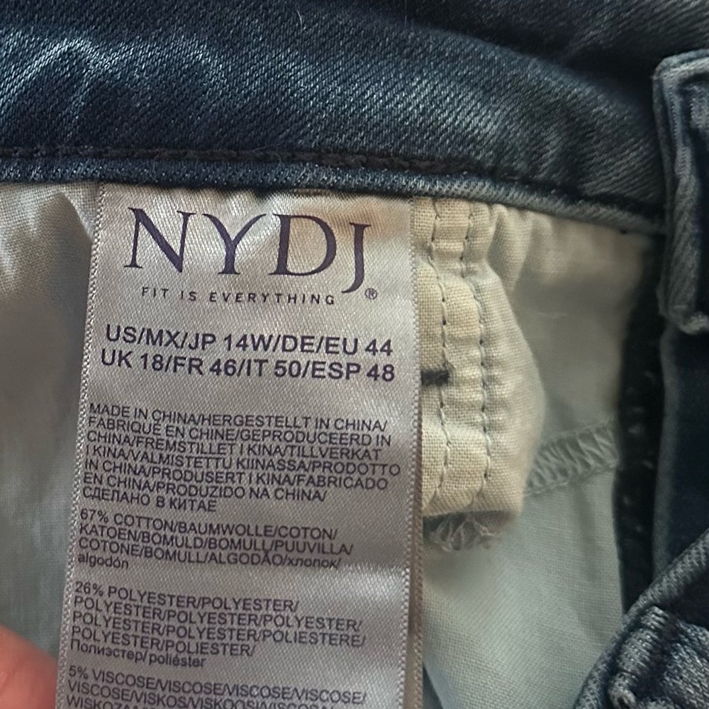 NYDJ Lift Tuck Bootcut Flare Jeans Raw Hem Dark Wash Stretch Size 14W - Picture 6 of 8